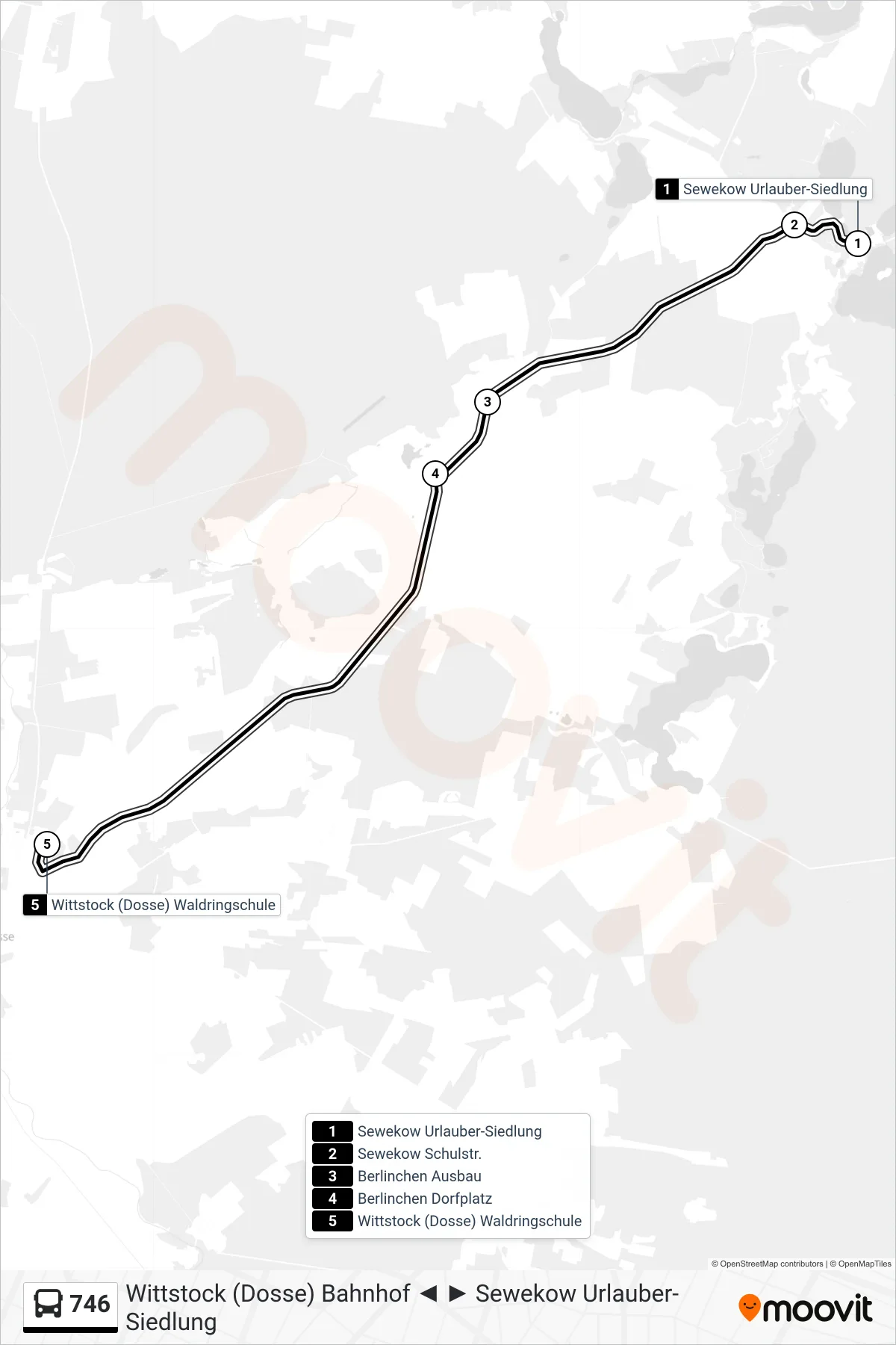 Linie 746 (Bus) Richtung Wittstock (Dosse) Waldringschule: Route und Haltestellen auf der Karte