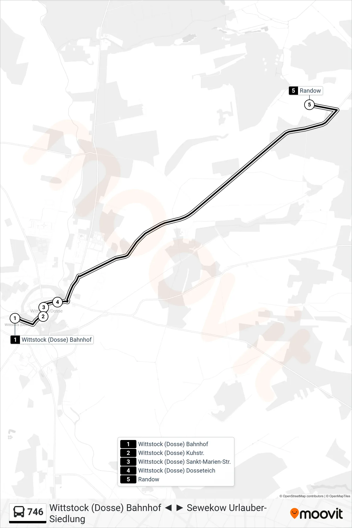 Linie 746 (Bus) Richtung Randow: Route und Haltestellen auf der Karte