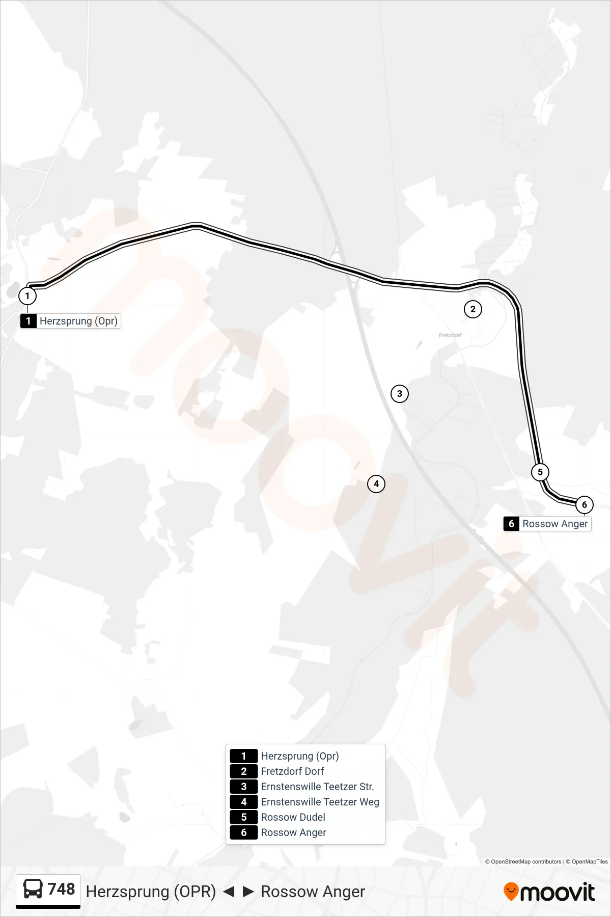Linie 748 (Bus) Richtung Rossow Anger: Route und Haltestellen auf der Karte
