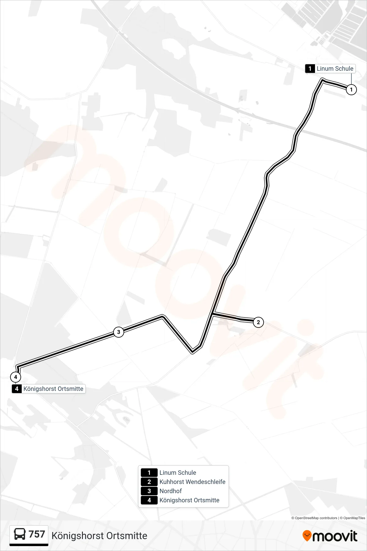 Linie 757 (Bus) Richtung Königshorst Ortsmitte: Route und Haltestellen auf der Karte