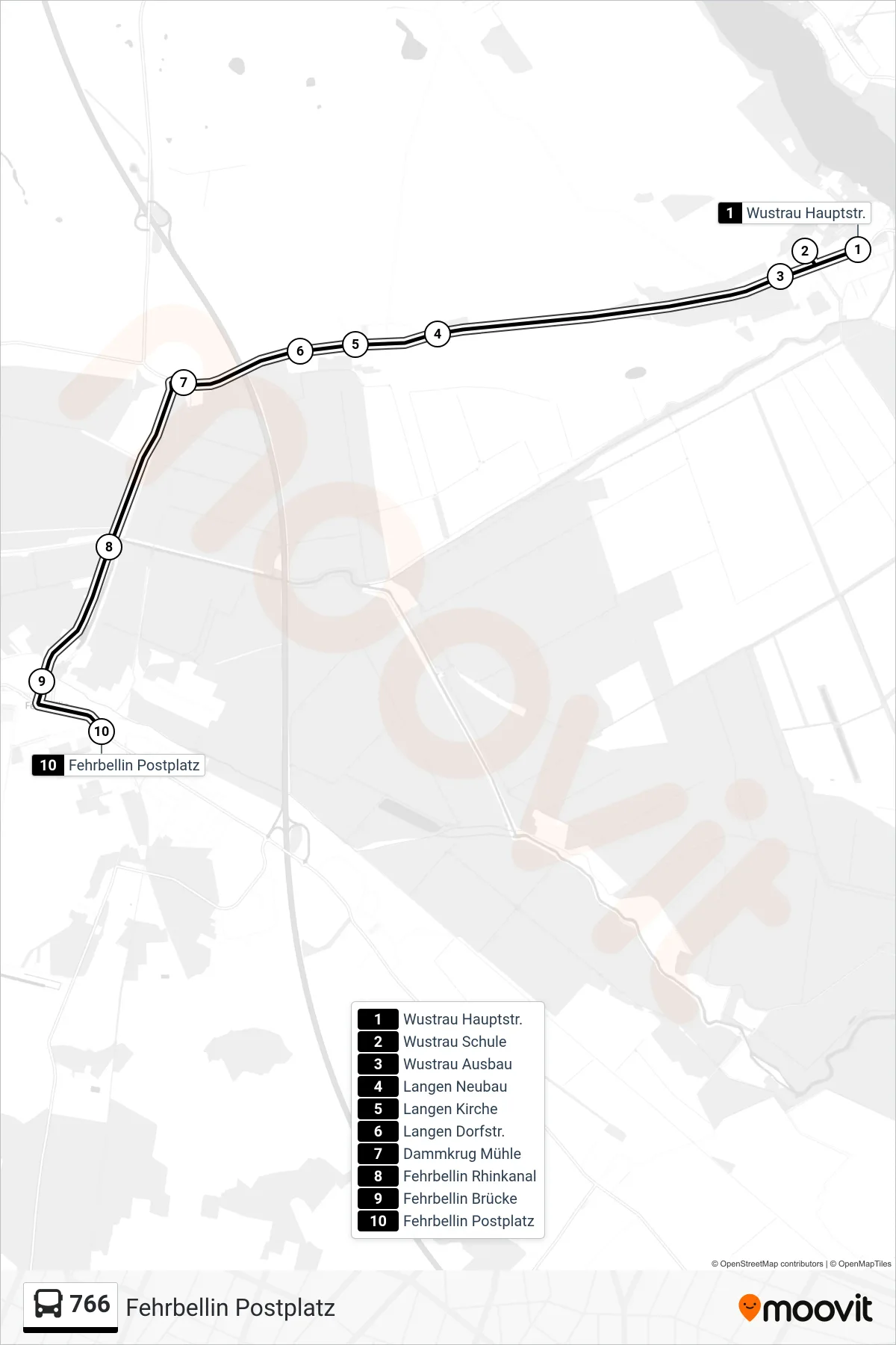 Linie 766 (Bus) Richtung Fehrbellin Postplatz: Route und Haltestellen auf der Karte