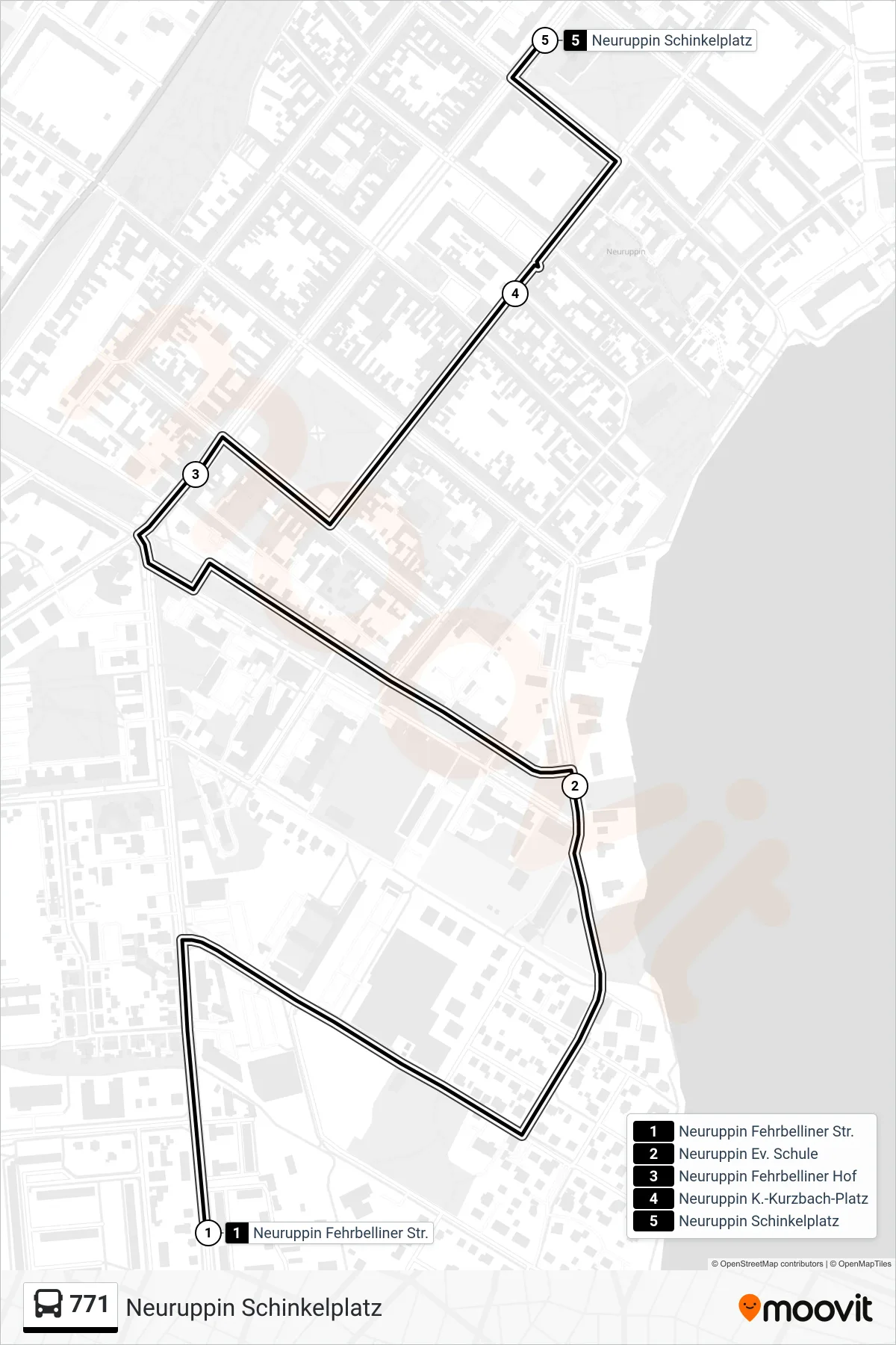 Linie 771 (Bus) Richtung Neuruppin Schinkelplatz: Route und Haltestellen auf der Karte