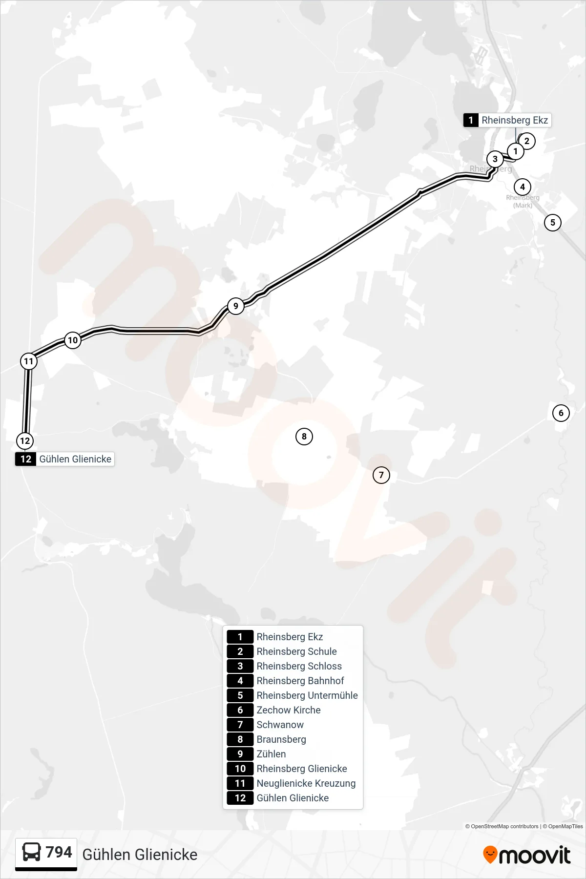 Linie 794 (Bus) Richtung Gühlen Glienicke: Route und Haltestellen auf der Karte
