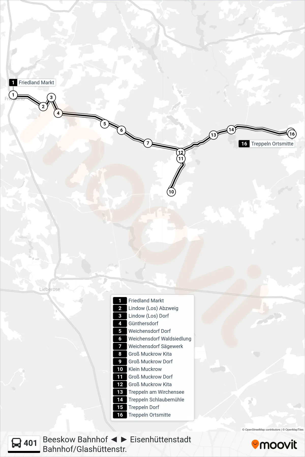 Linie 401 (Bus) Richtung Treppeln Ortsmitte: Route und Haltestellen auf der Karte