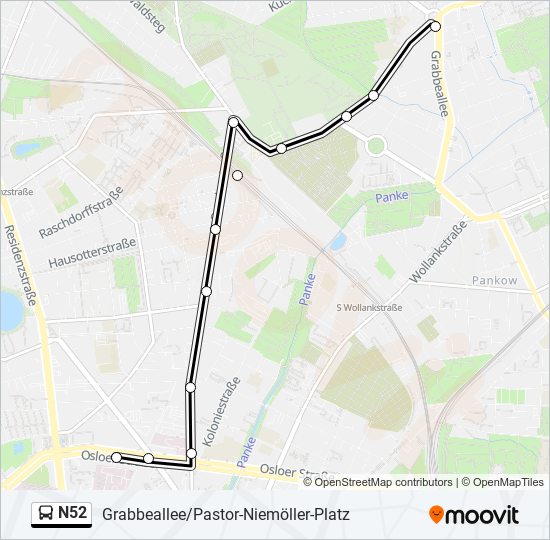 N52 bus Line Map