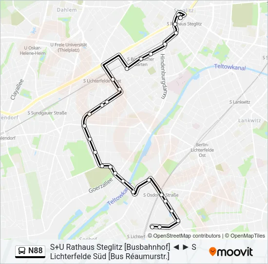 N88 Bus Line Map