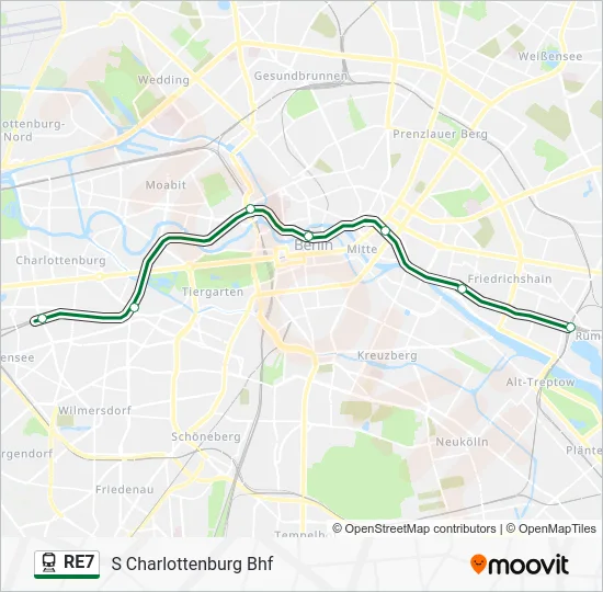 Поезд RE7: карта маршрута