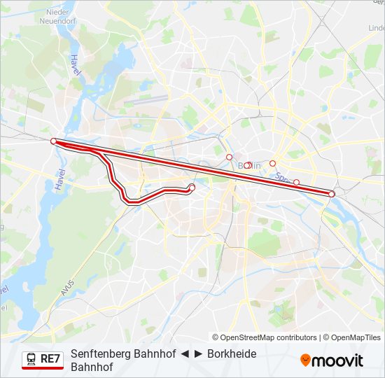 Поезд RE7: карта маршрута
