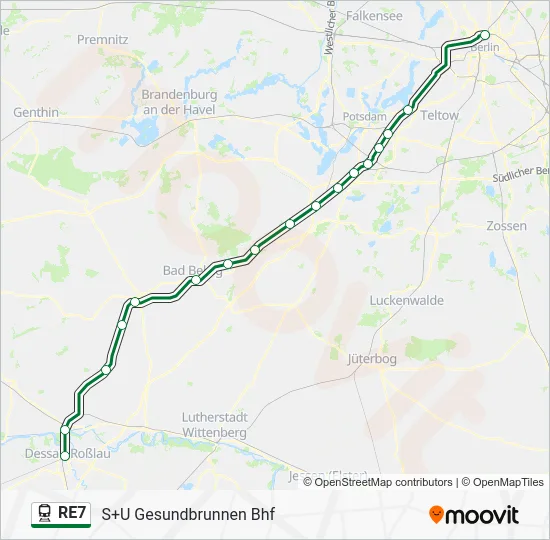 Поезд RE7: карта маршрута