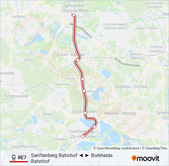Поезд RE7: карта маршрута