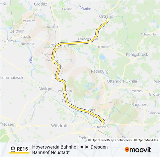 Поезд RE15: карта маршрута