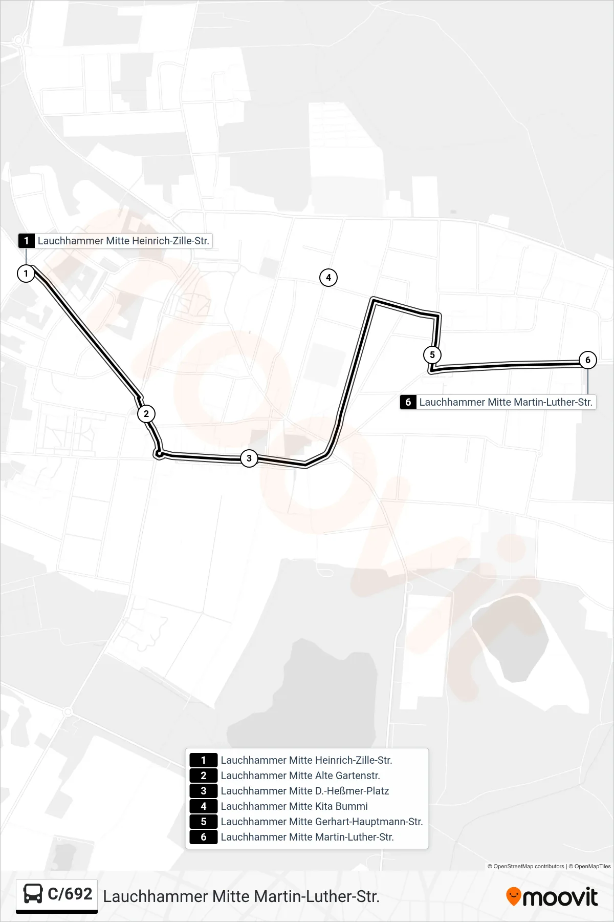 Linie C/692 (Bus) Richtung Lauchhammer Mitte Martin-Luther-Str.: Route und Haltestellen auf der Karte