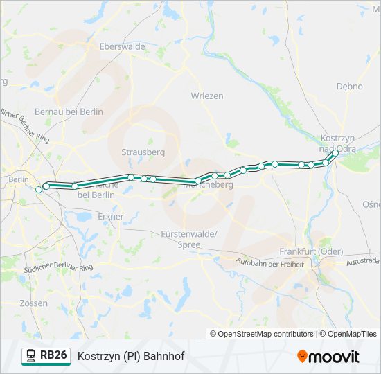 Поезд RB26: карта маршрута