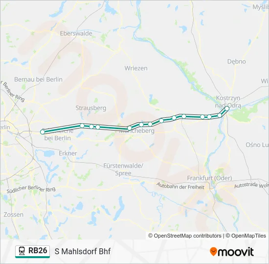 Поезд RB26: карта маршрута