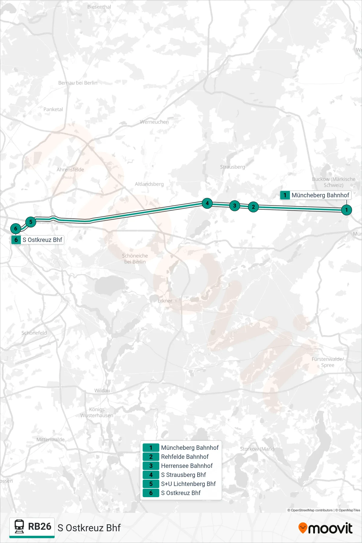Linie RB26 (Bahn) Richtung S Ostkreuz Bhf: Route und Haltestellen auf der Karte