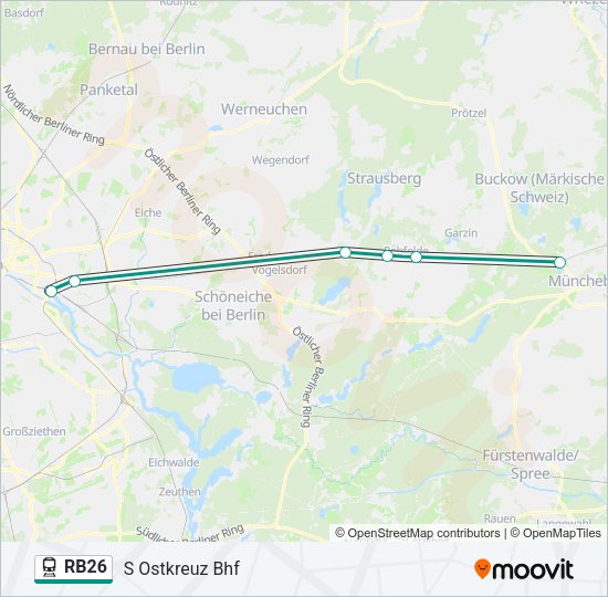 Поезд RB26: карта маршрута