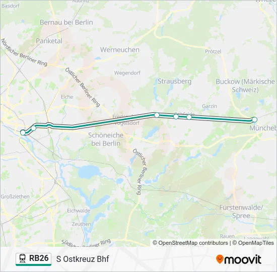 Поезд RB26: карта маршрута