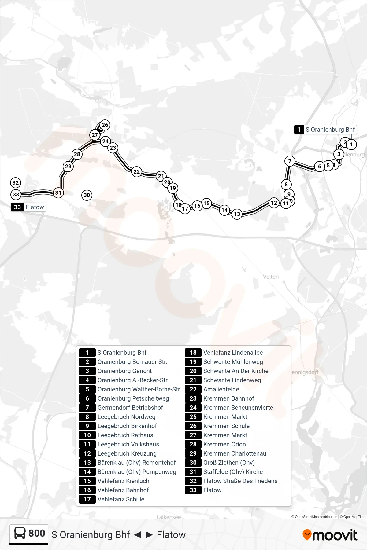 800 bus Line (Flatow) route and stops on a map