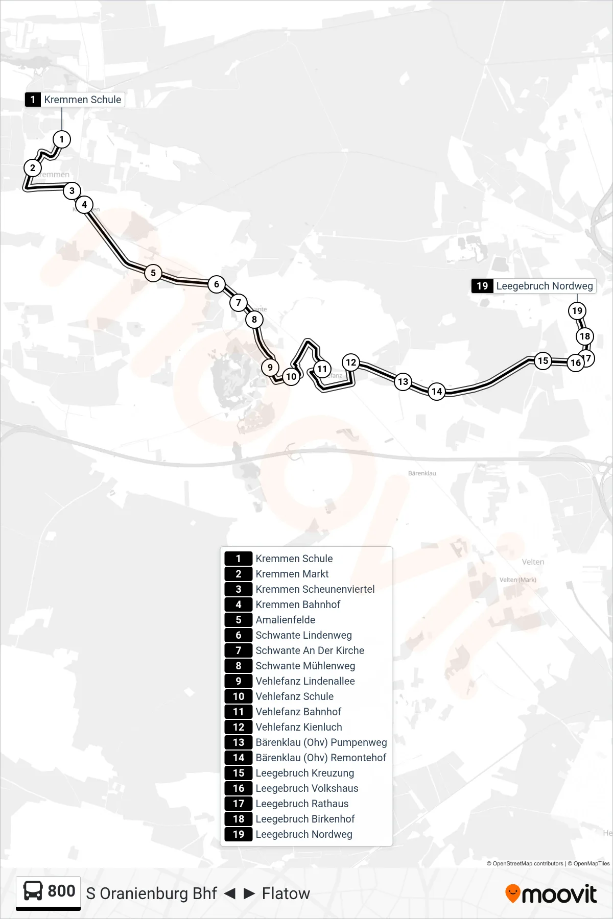Linie 800 (Bus) Richtung Leegebruch Nordweg: Route und Haltestellen auf der Karte