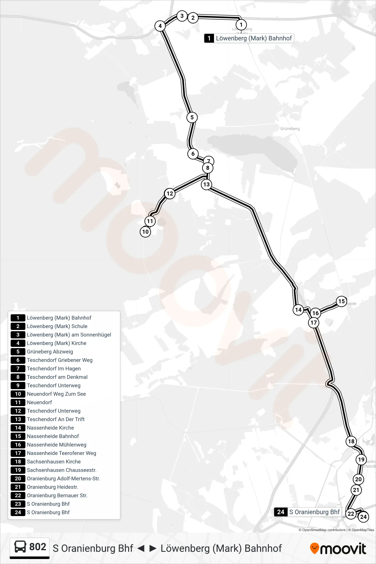 802 bus Line (S Oranienburg Bhf) route and stops on a map