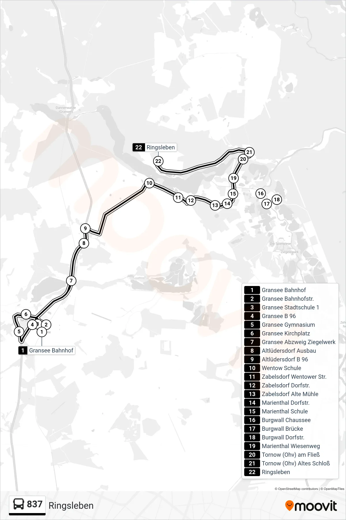 Linie 837 (Bus) Richtung Ringsleben: Route und Haltestellen auf der Karte