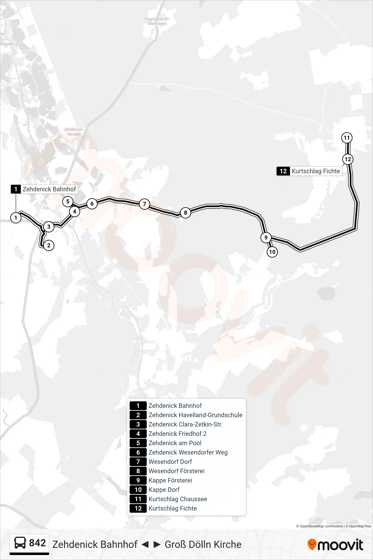 842 bus Line (Kurtschlag Fichte) route and stops on a map