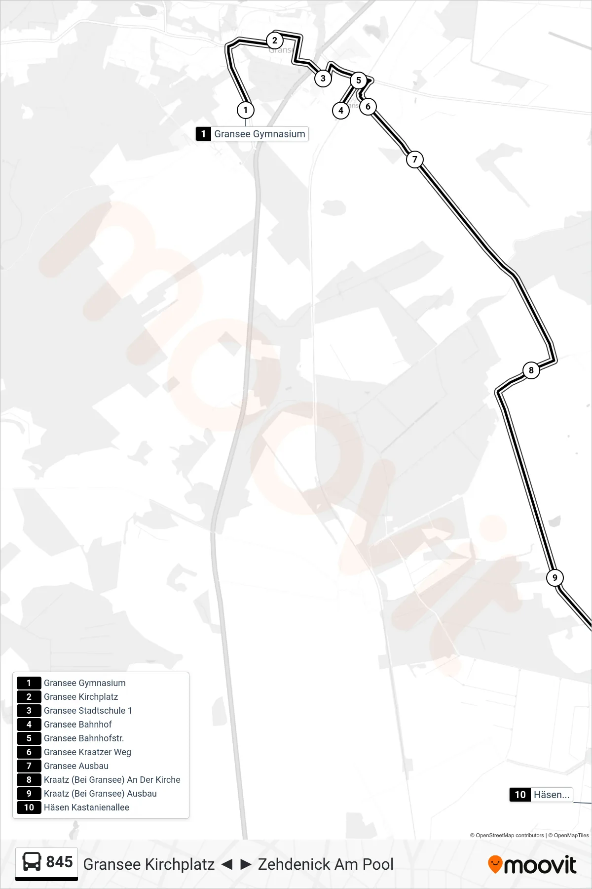 Linie 845 (Bus) Richtung Häsen Kastanienallee: Route und Haltestellen auf der Karte
