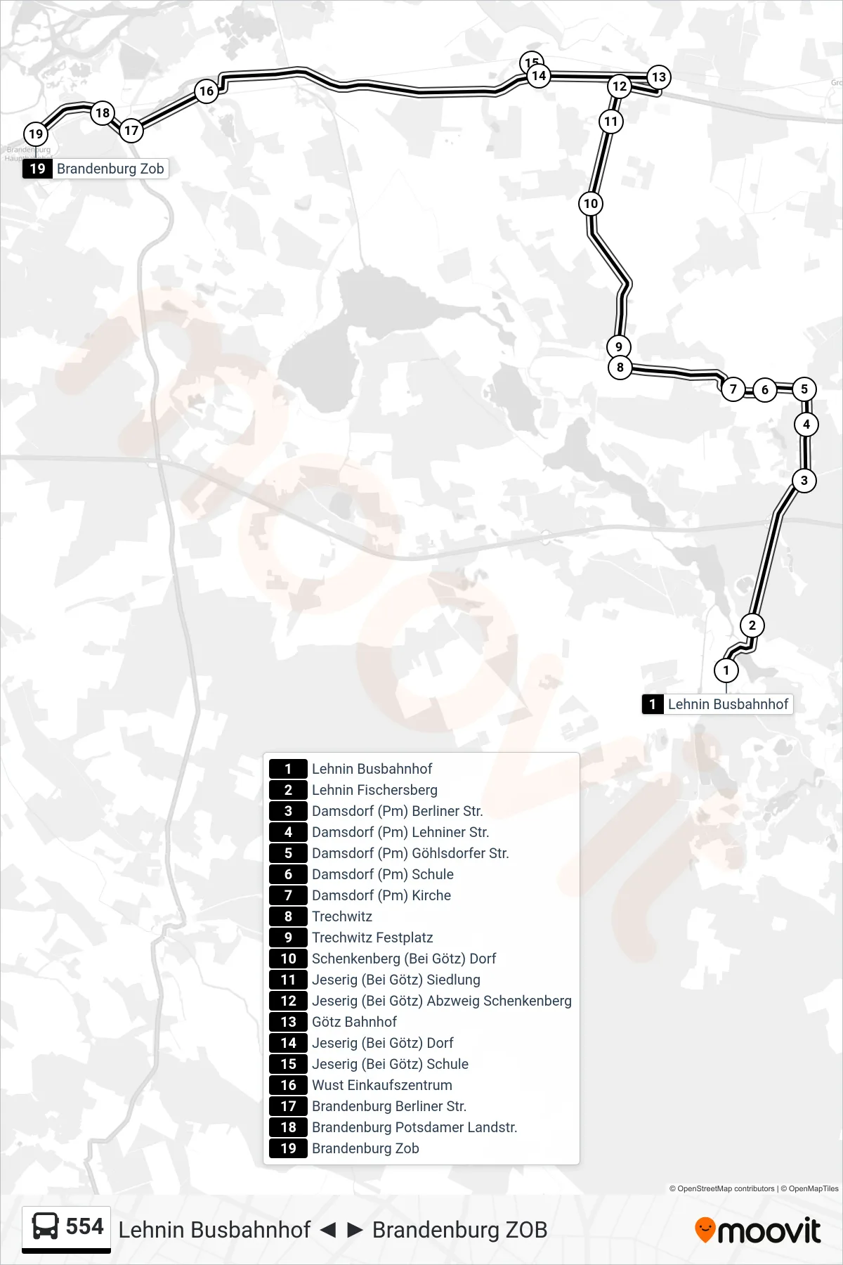 Linie 554 (Bus) Richtung Brandenburg Zob: Route und Haltestellen auf der Karte