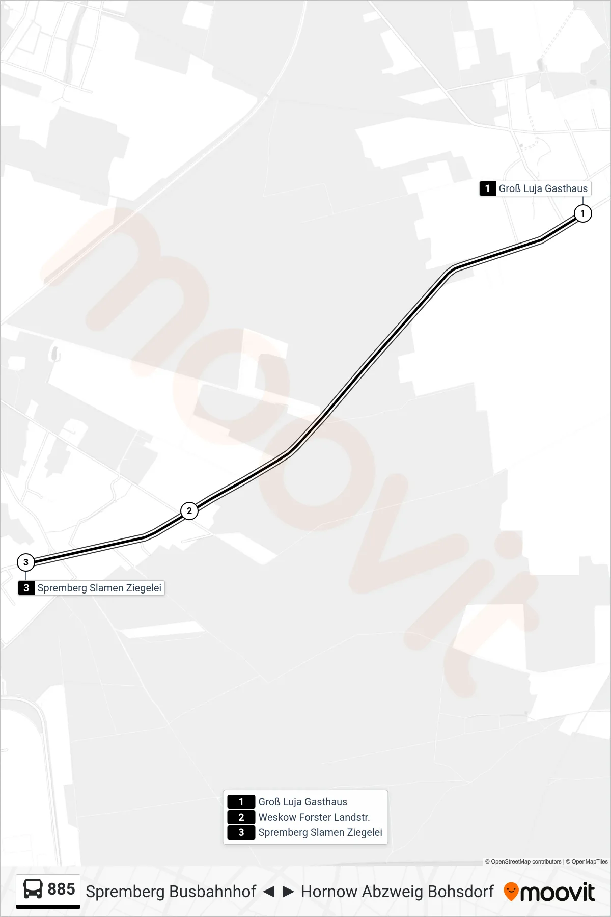 Linie 885 (Bus) Richtung Spremberg Slamen Ziegelei: Route und Haltestellen auf der Karte