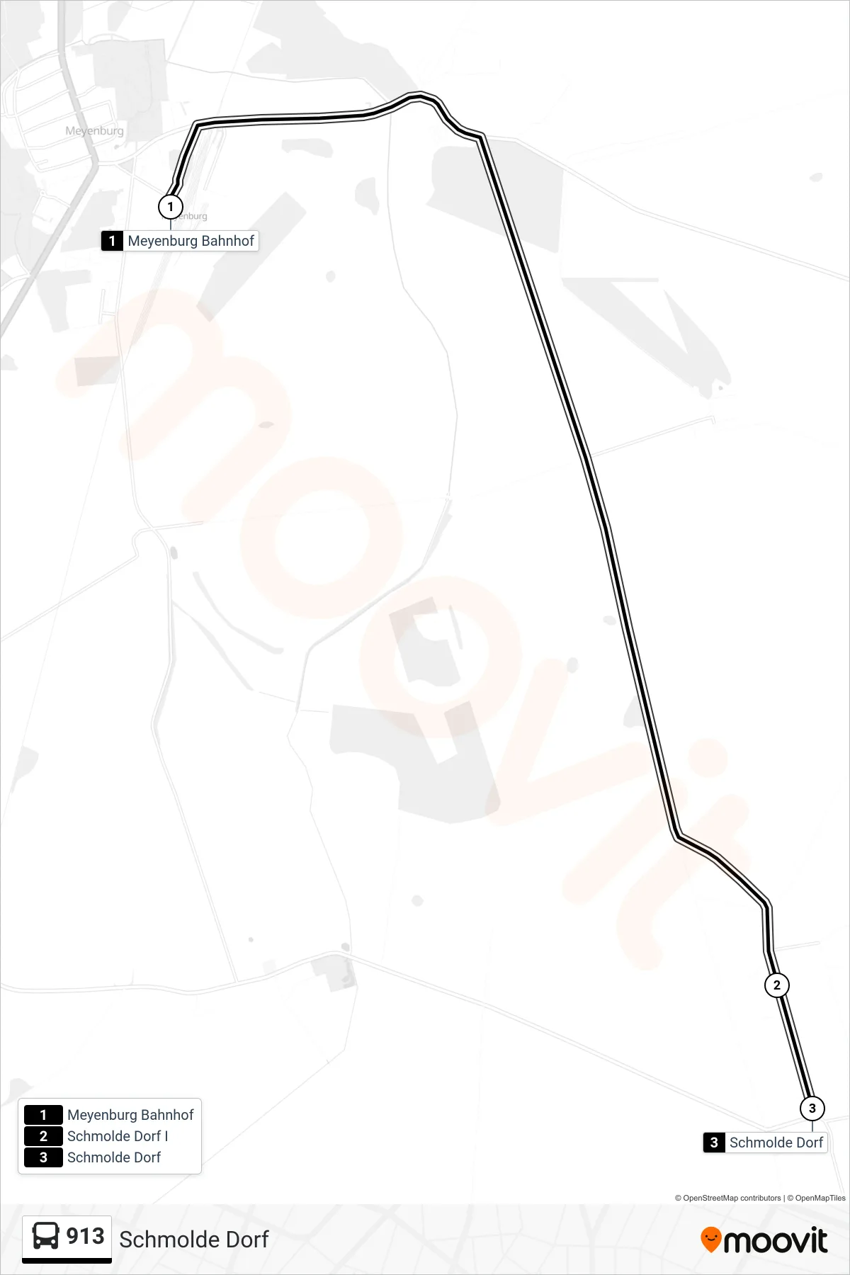 Linie 913 (Bus) Richtung Schmolde Dorf: Route und Haltestellen auf der Karte