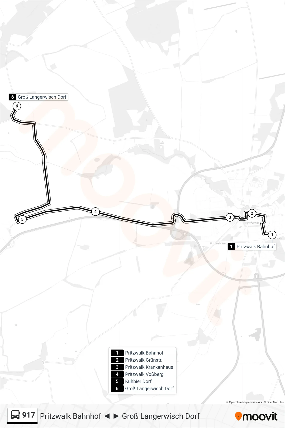 Linie 917 (Bus) Richtung Groß Langerwisch Dorf: Route und Haltestellen auf der Karte