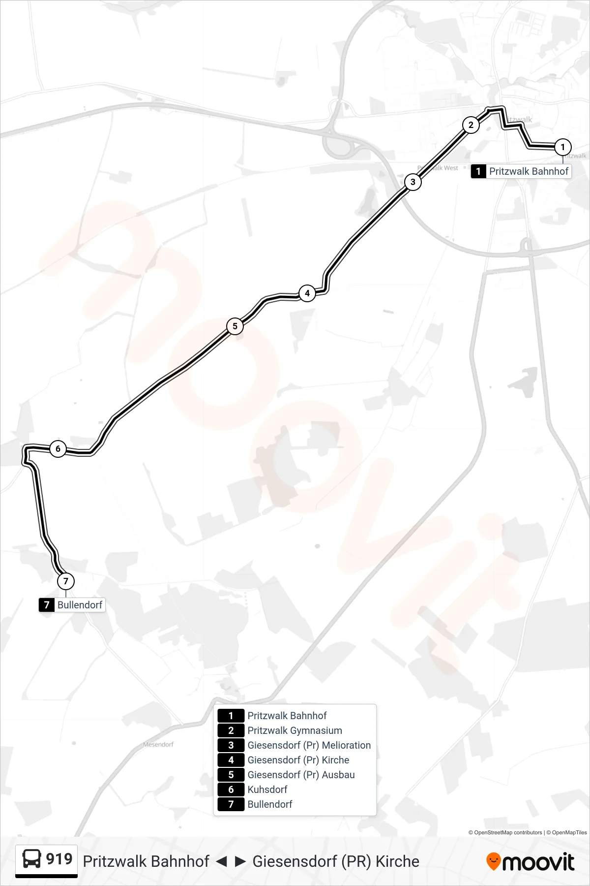 919 bus Line (Bullendorf) route and stops on a map