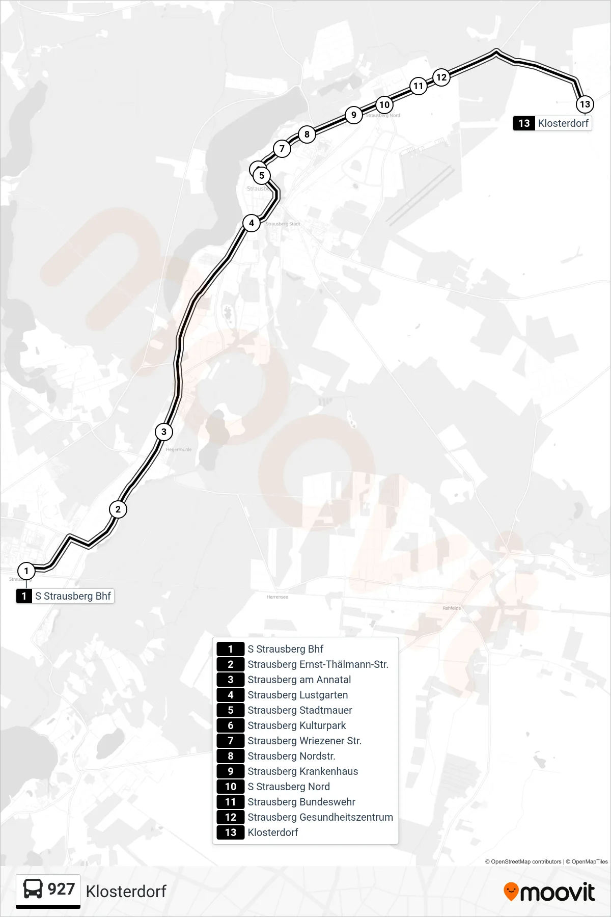 Linie 927 (Bus) Richtung Klosterdorf: Route und Haltestellen auf der Karte