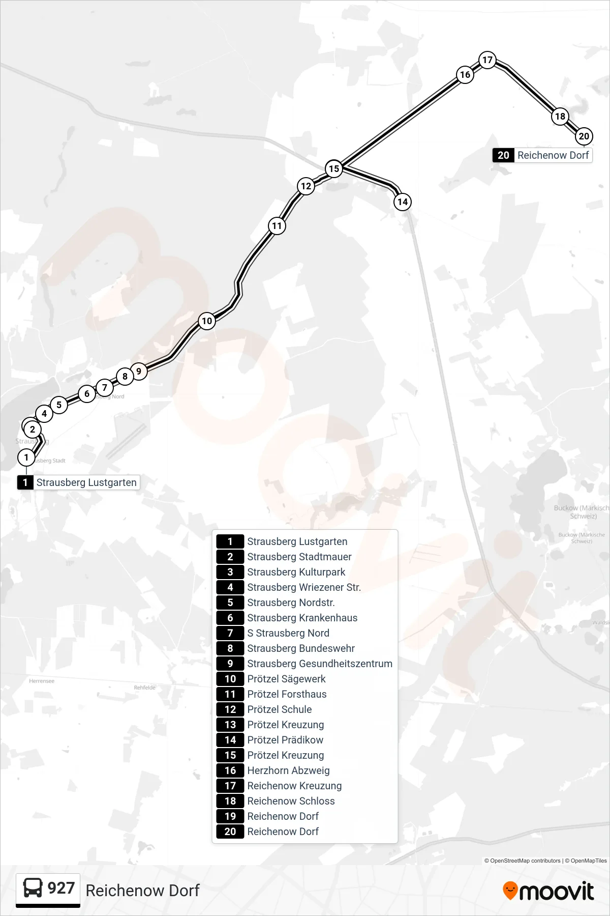 Linie 927 (Bus) Richtung Reichenow Dorf: Route und Haltestellen auf der Karte