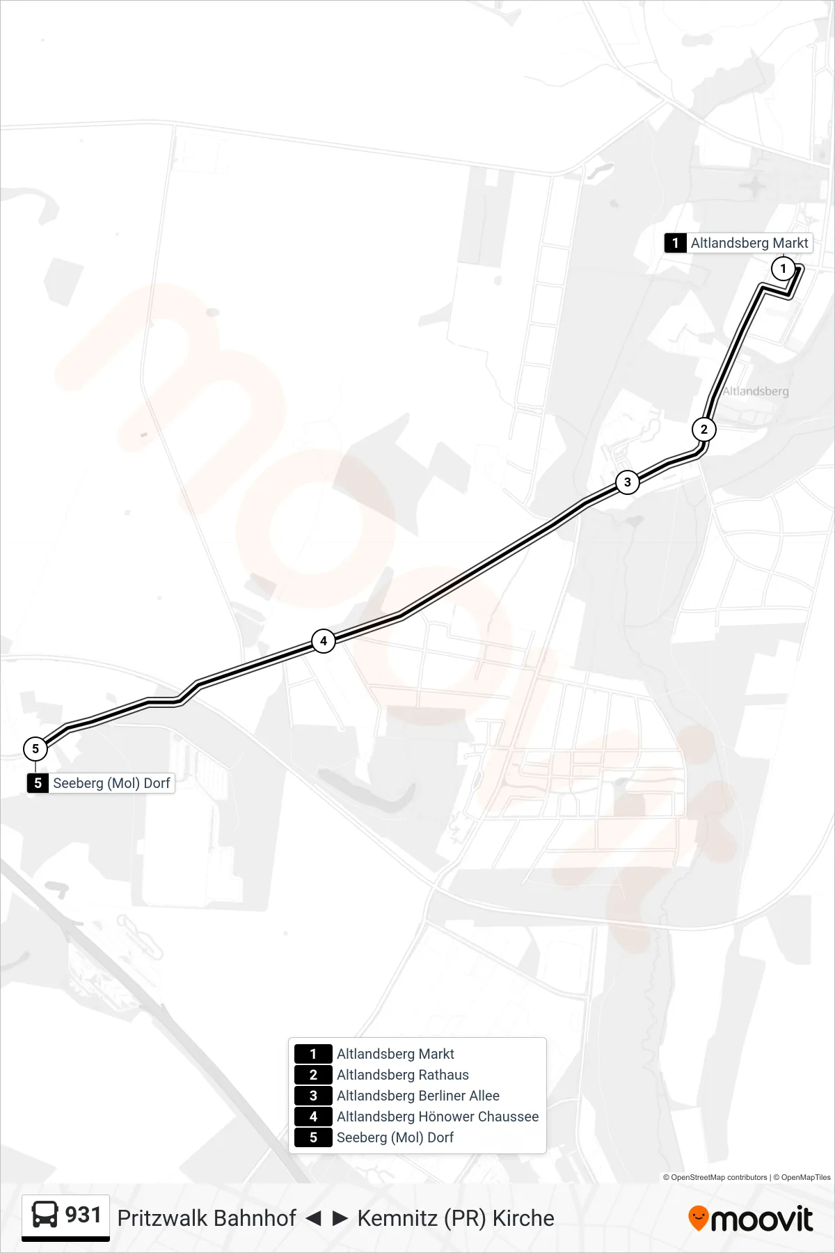 Linie 931 (Bus) Richtung Seeberg (Mol) Dorf: Route und Haltestellen auf der Karte