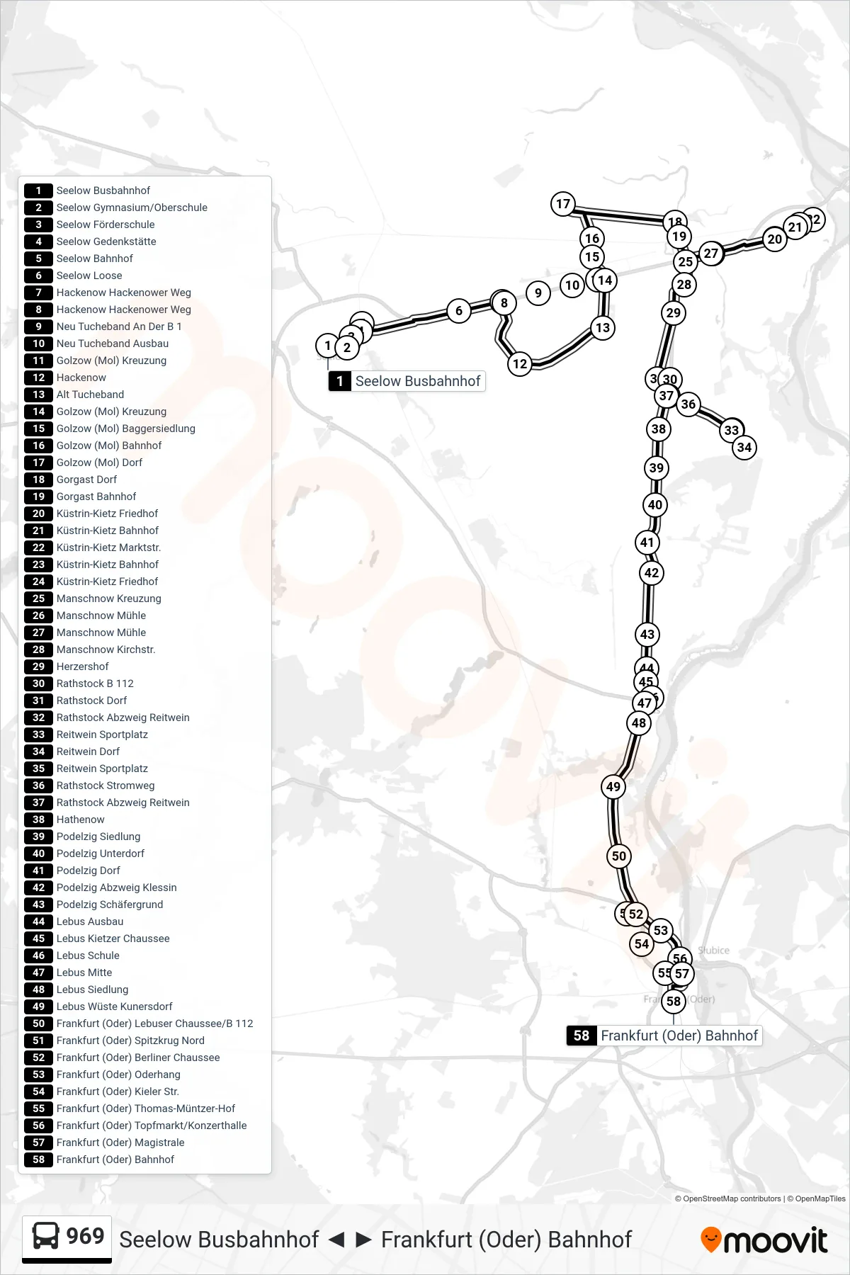 969 bus Line (Frankfurt (Oder) Bahnhof) route and stops on a map