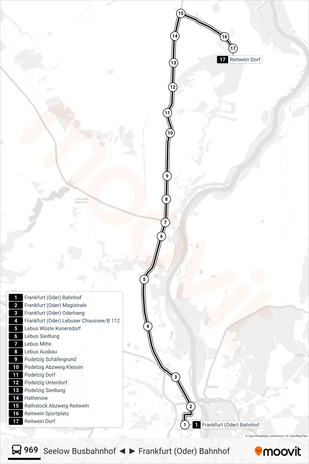 969 bus Line (Reitwein Dorf) route and stops on a map