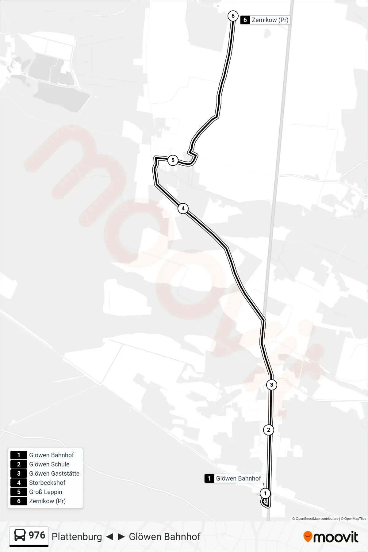 976 bus Line (Zernikow (Pr)) route and stops on a map