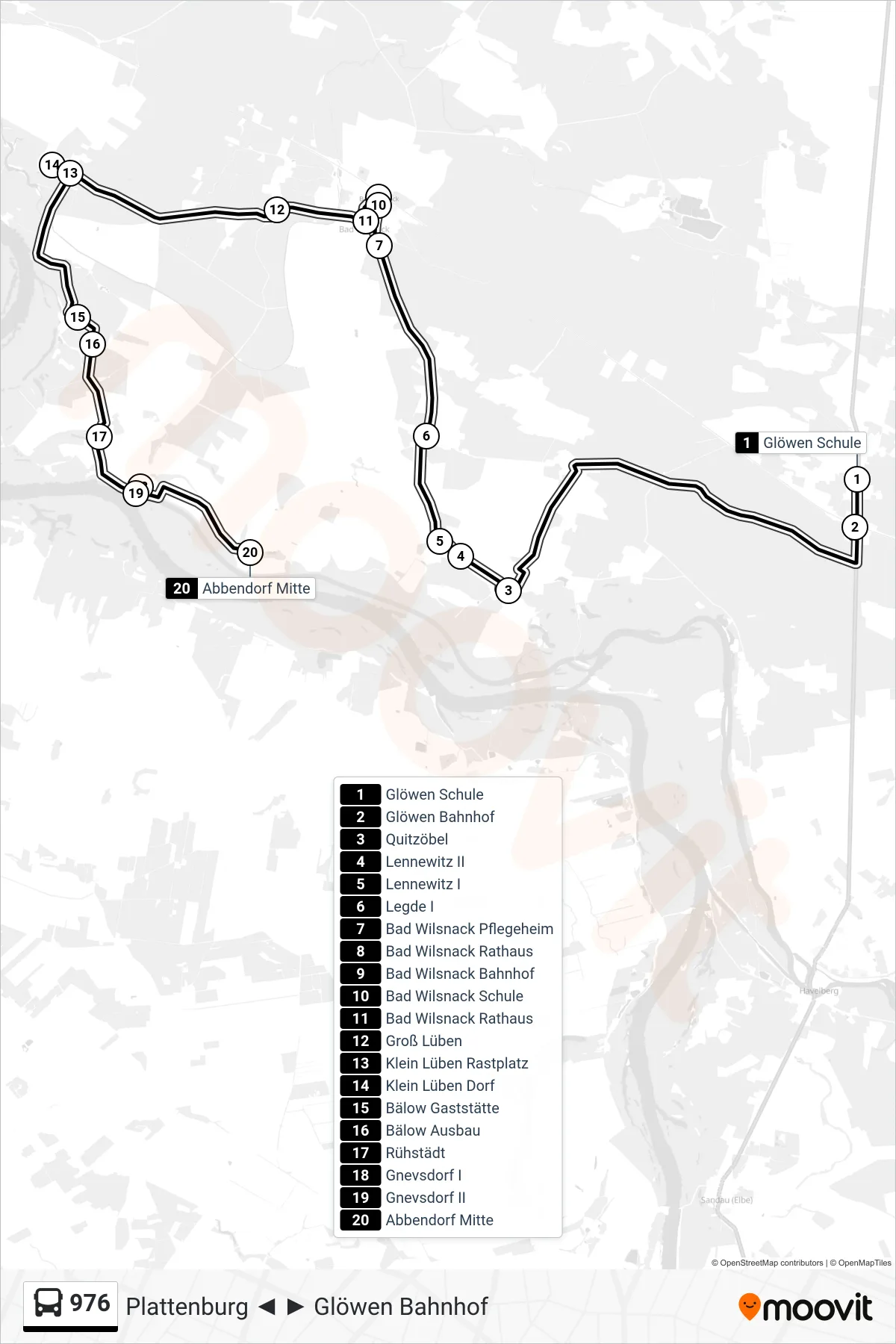 976 bus Line (Abbendorf Mitte) route and stops on a map