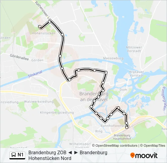 N1 Bus Line Map