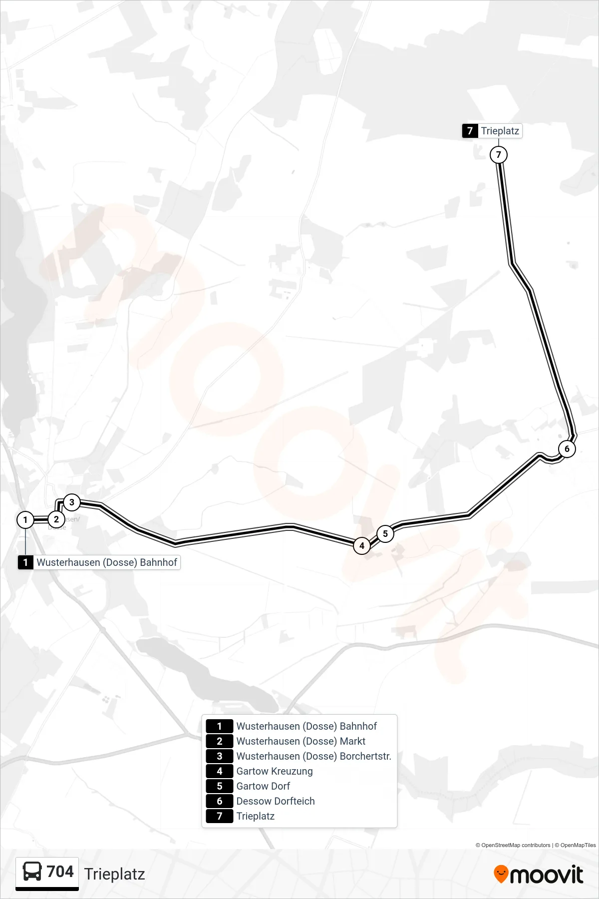 Linie 704 (Bus) Richtung Trieplatz: Route und Haltestellen auf der Karte