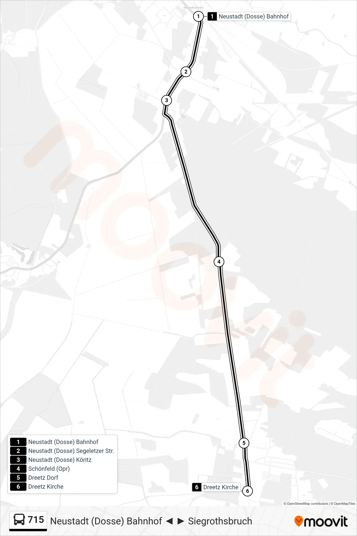 Linie 715 (Bus) Richtung Dreetz Kirche: Route und Haltestellen auf der Karte