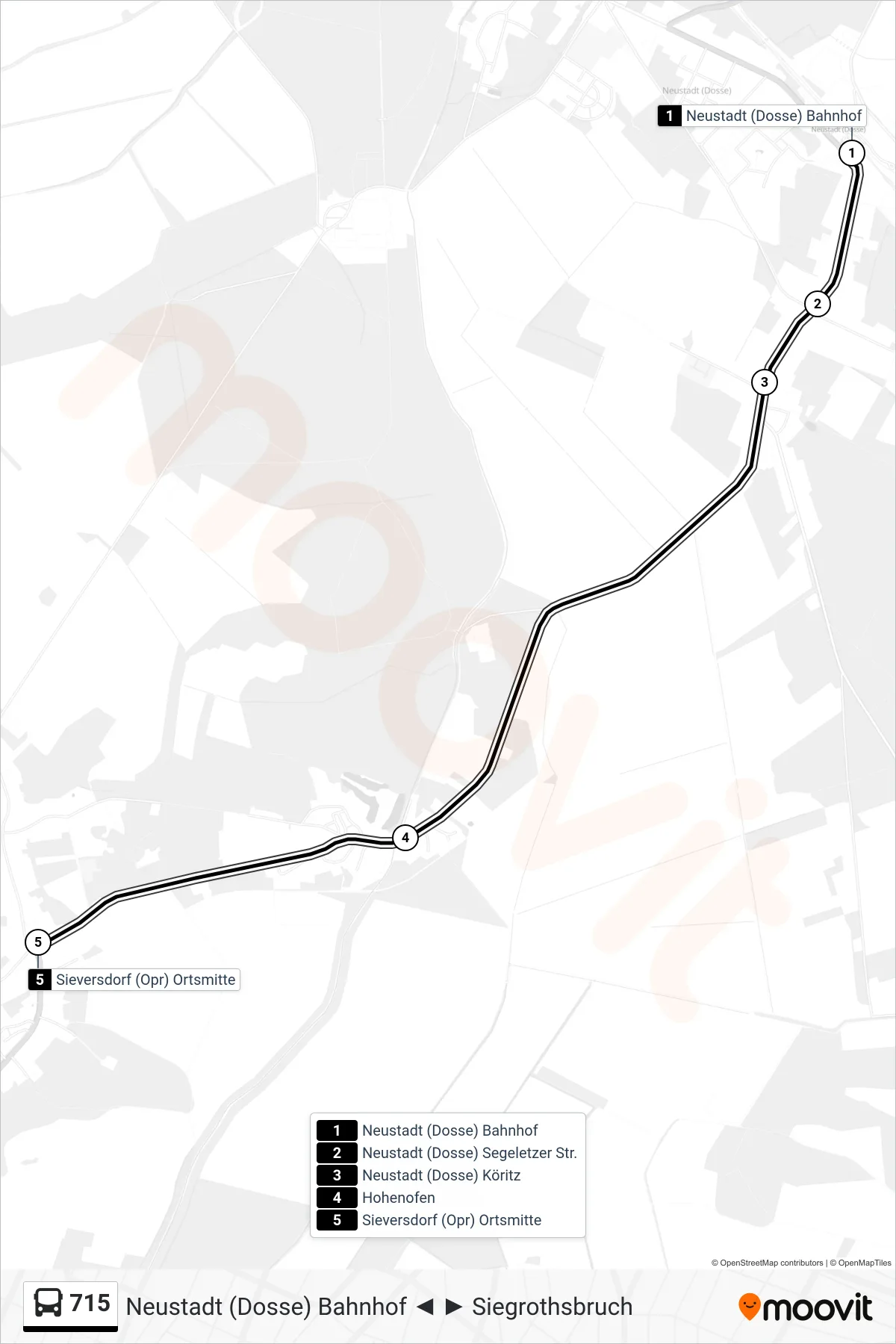 Linie 715 (Bus) Richtung Sieversdorf (Opr) Ortsmitte: Route und Haltestellen auf der Karte
