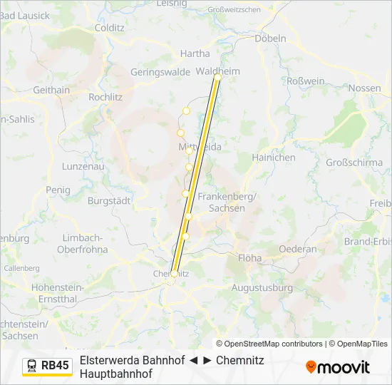 Поезд RB45: карта маршрута