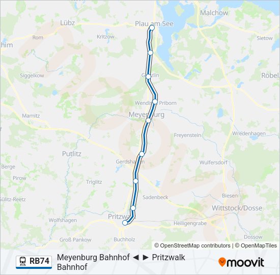 Поезд RB74: карта маршрута