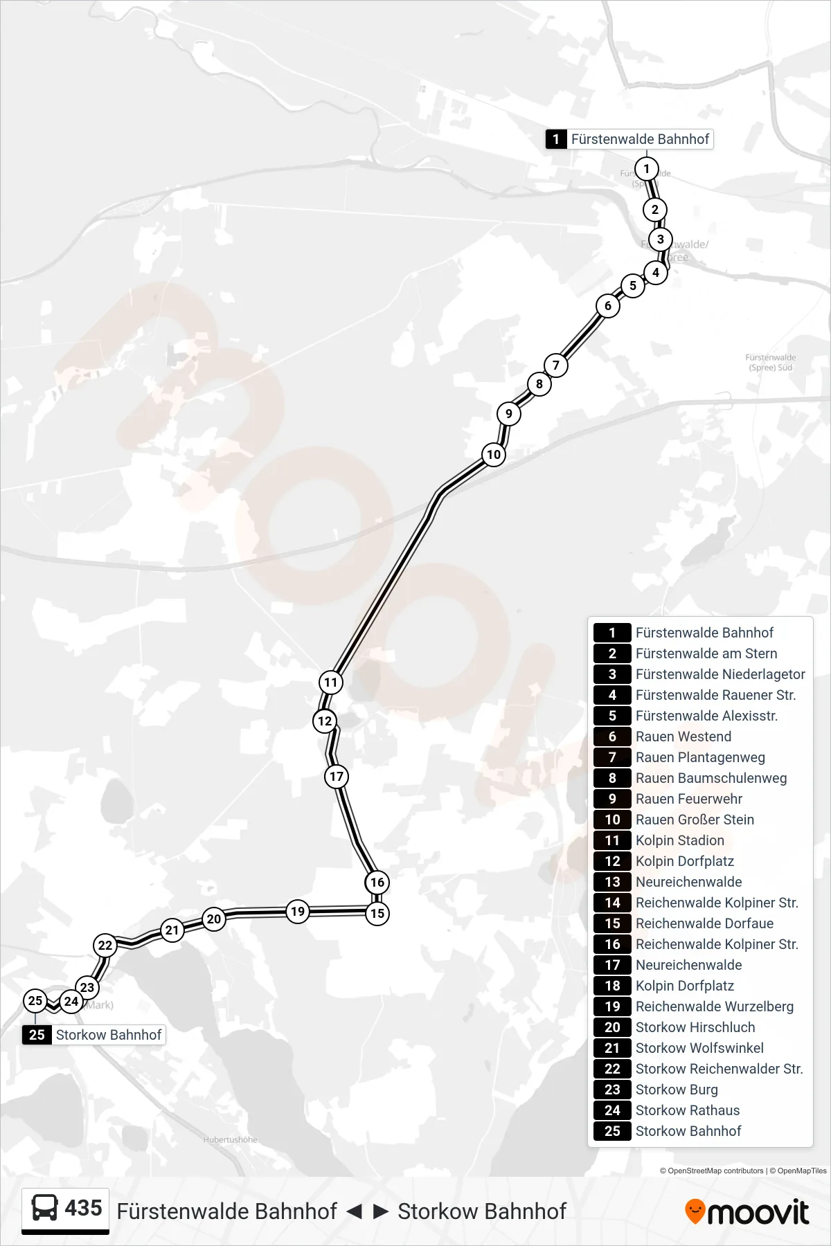 Linie 435 (Bus) Richtung Storkow Bahnhof: Route und Haltestellen auf der Karte