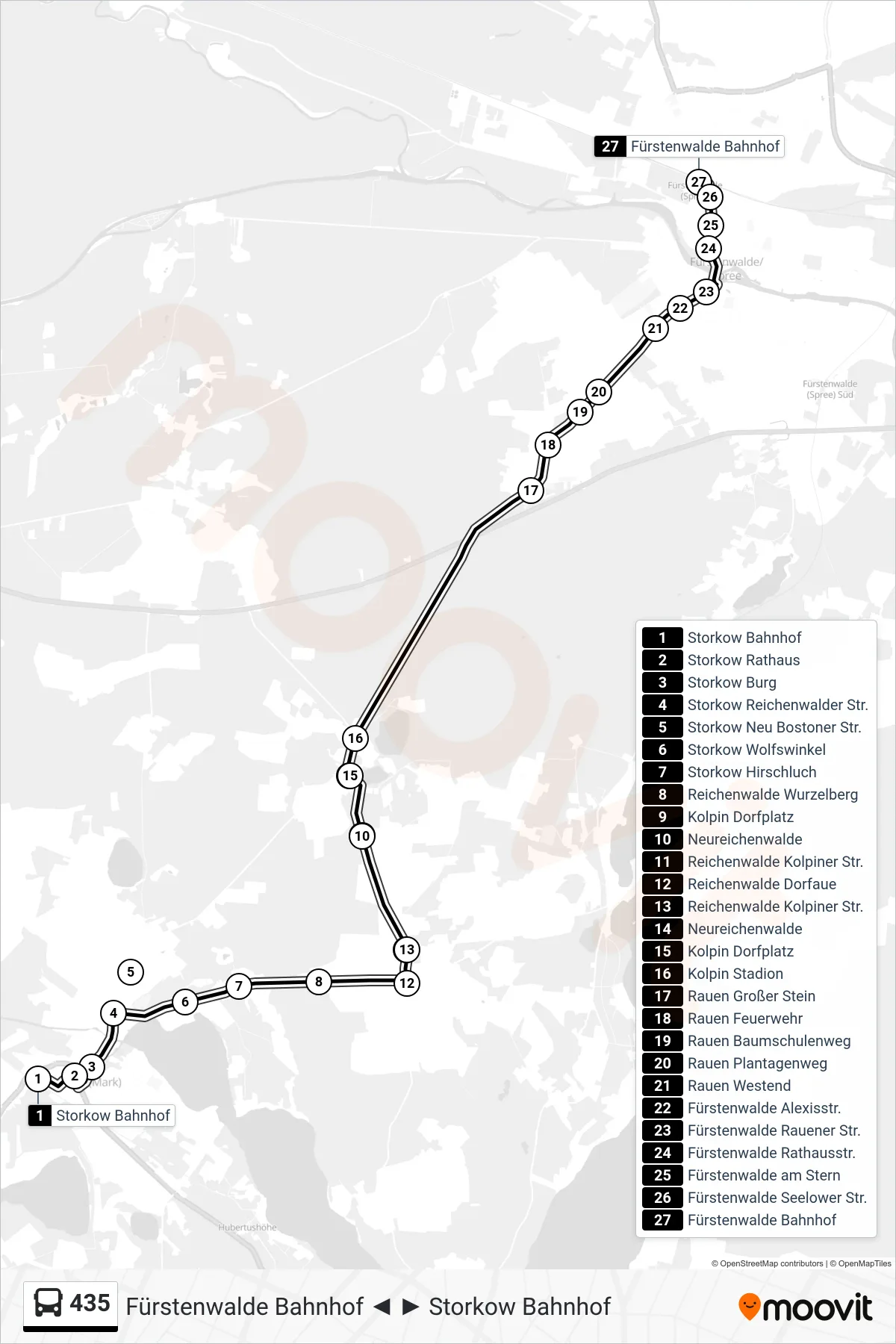 Linie 435 (Bus) Richtung Fürstenwalde Bahnhof: Route und Haltestellen auf der Karte