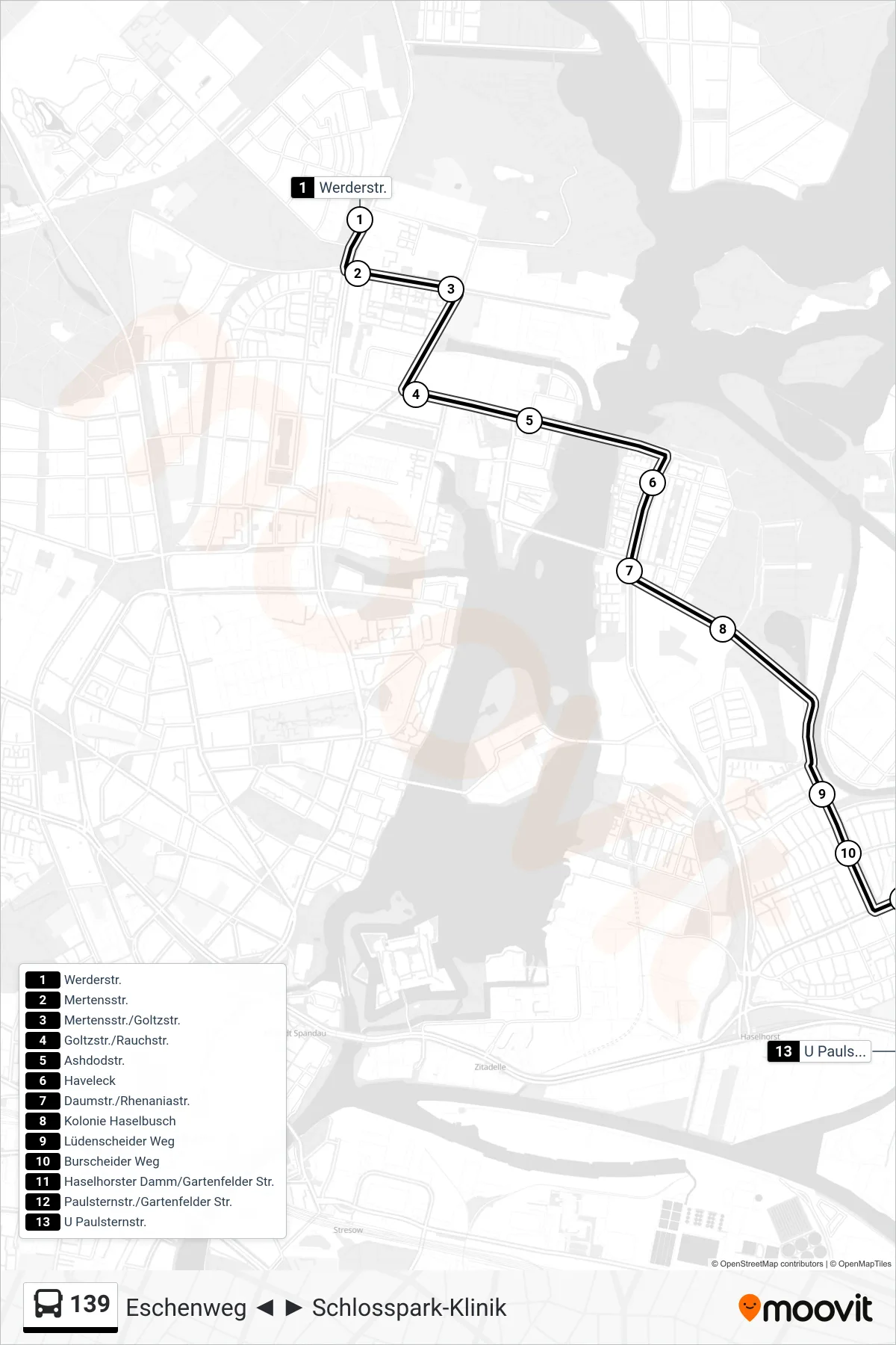 Linie 139 (Bus) Richtung U Paulsternstr.: Route und Haltestellen auf der Karte