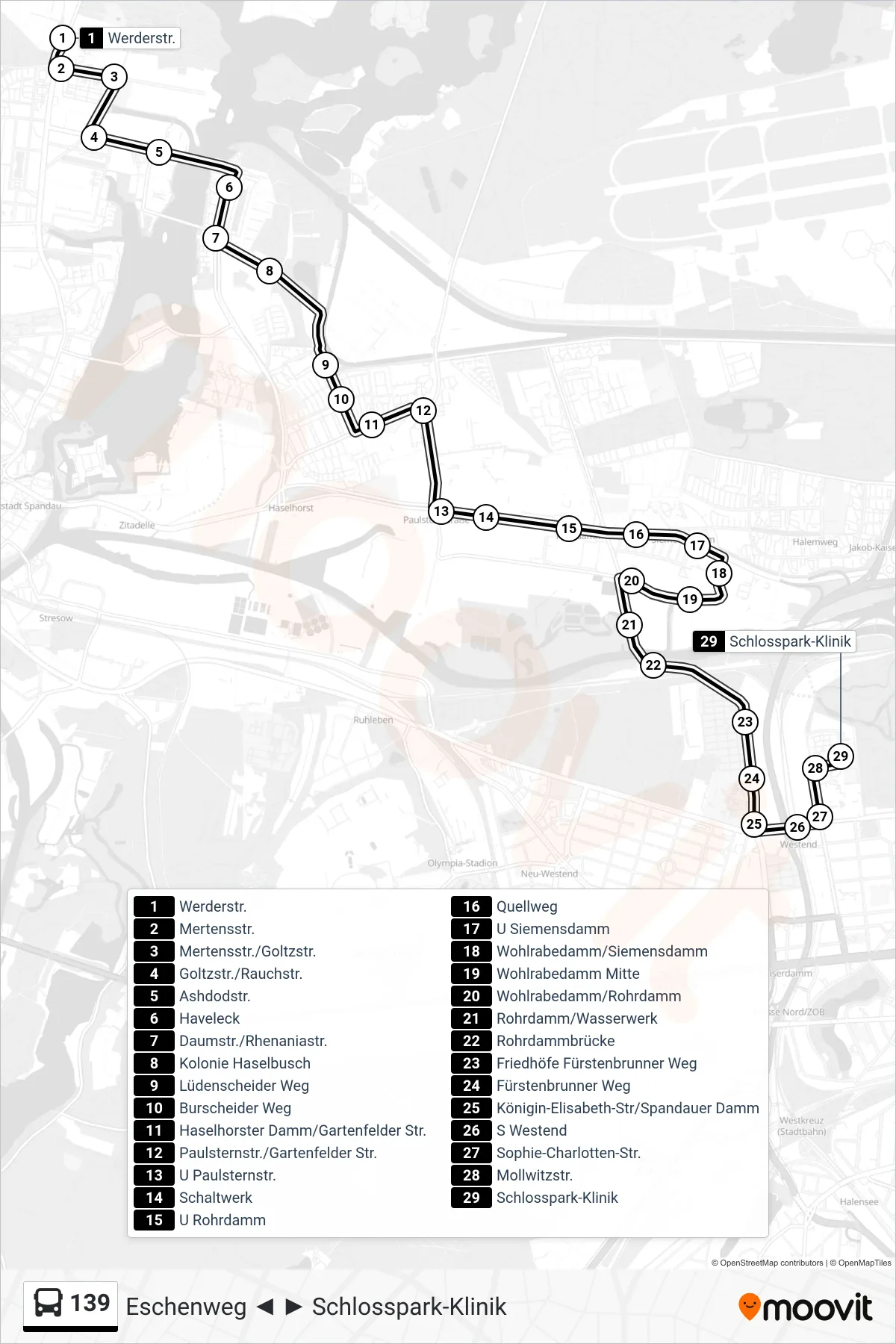 Linie 139 (Bus) Richtung Schlosspark-Klinik: Route und Haltestellen auf der Karte