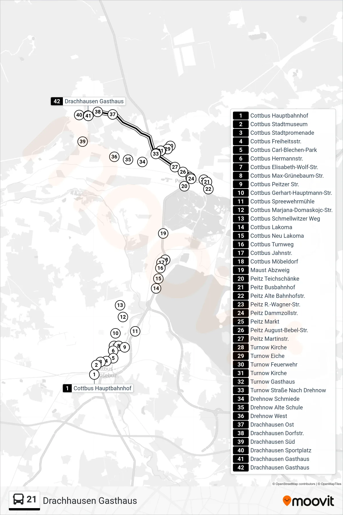Linie 21 (Bus) Richtung Drachhausen Gasthaus: Route und Haltestellen auf der Karte